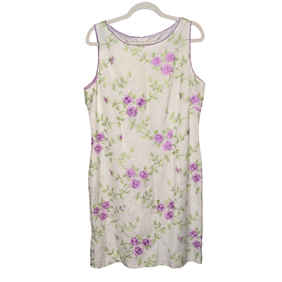 Jessica Howard Embroidered Cream and Purple Floral Midi Dress Size 14 - Picture 1 of 1